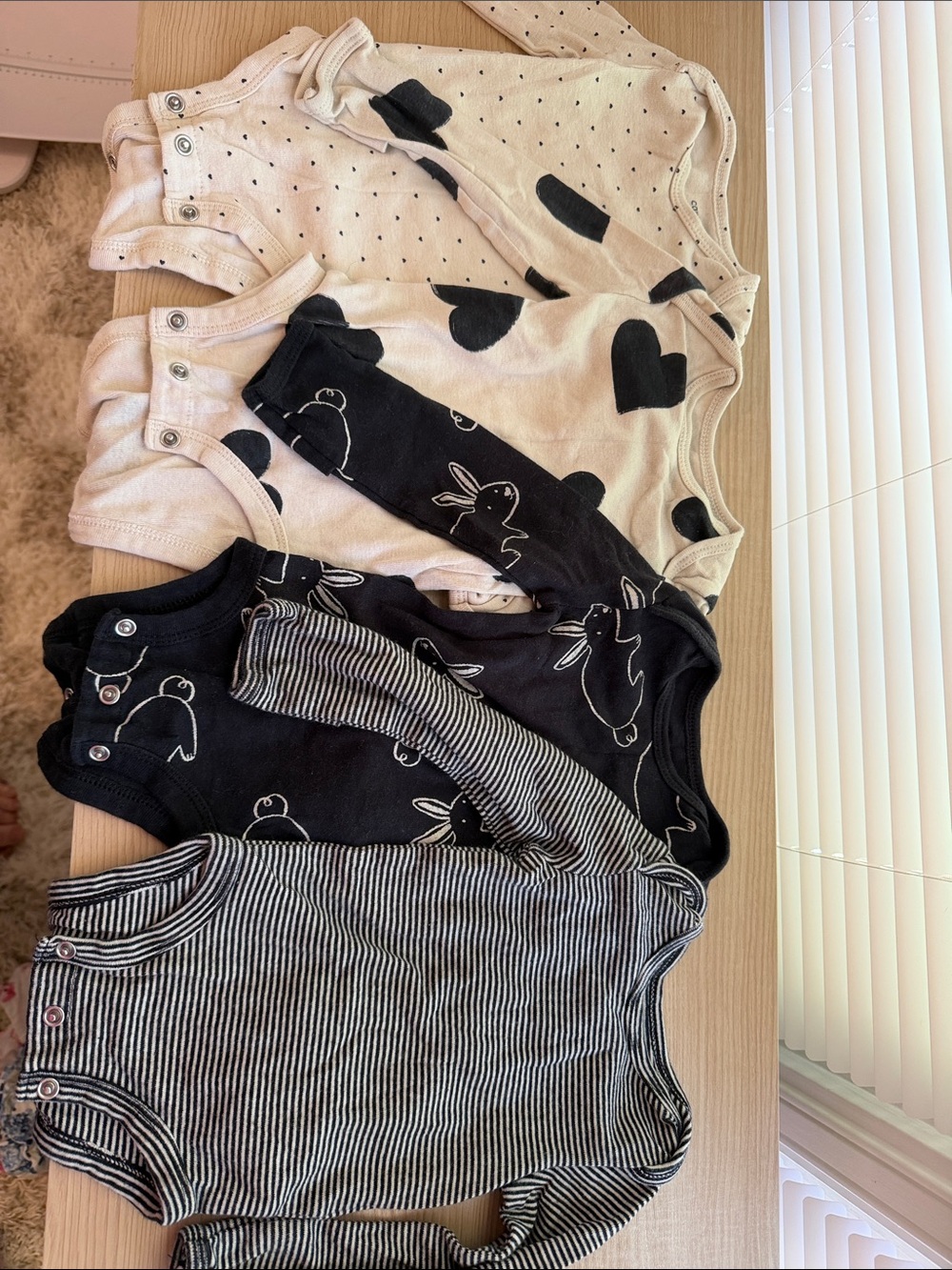 Carters 3M Neutral Baby Bodysuit Bundle - Hearts, Bunnies & Stripes